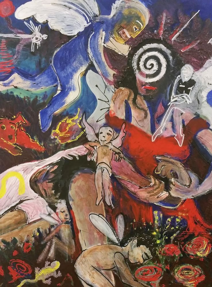Tableaux - "massage au lac" Oeuvre originale peinture - L'ATELIER D'ANGES HEUREUX