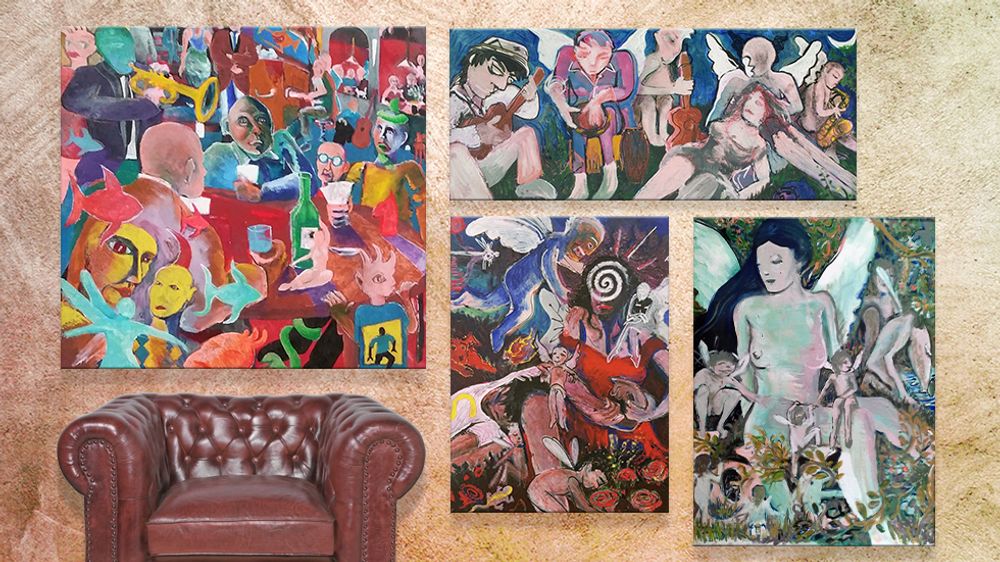 Tableaux - "massage au lac" Oeuvre originale peinture - L'ATELIER D'ANGES HEUREUX