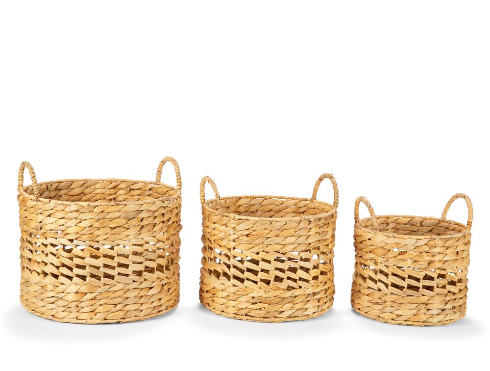 Baskets - Set of 3 water hyacinth grass baskets; Ø35x33 cm / Ø30x30 cm / Ø25x27 cm AX21506 - ANDREA HOUSE