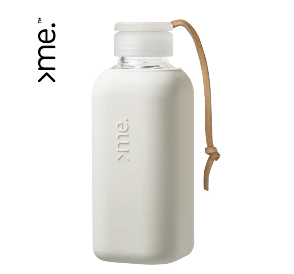 Travel accessories - HANDMADE GLASS BOTTLE SQUIREME. Y1 (600ml) WHITE DOVE SILICONE SLEEVE SUSTAINABLE REUSABLE - SQUIREME.