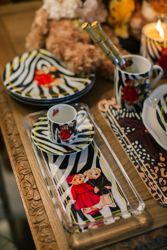 Tea and coffee accessories - Vitelli Zebra Teddy Bear Patterned 20 Cm Porcelain Plate - VITELLI DESIGN STUDIO