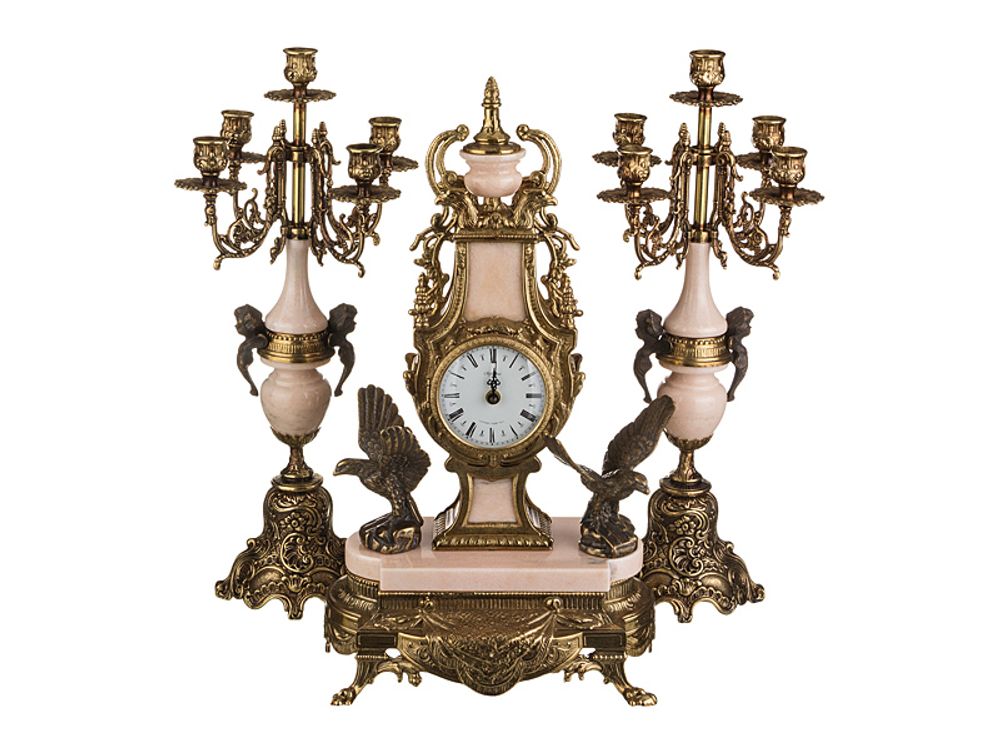 Clocks - art. 412/... Table clocks with candleholder, marble and bronze  - OLYMPUS BRASS