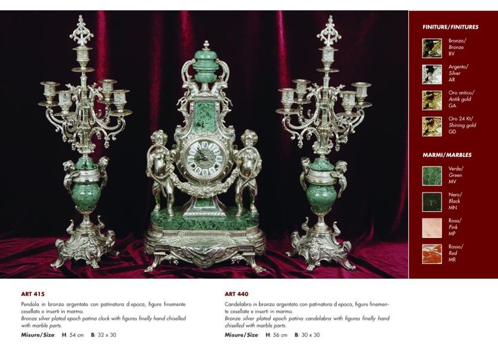 Clocks - art. 412/... Table clocks with candleholder, marble and bronze  - OLYMPUS BRASS