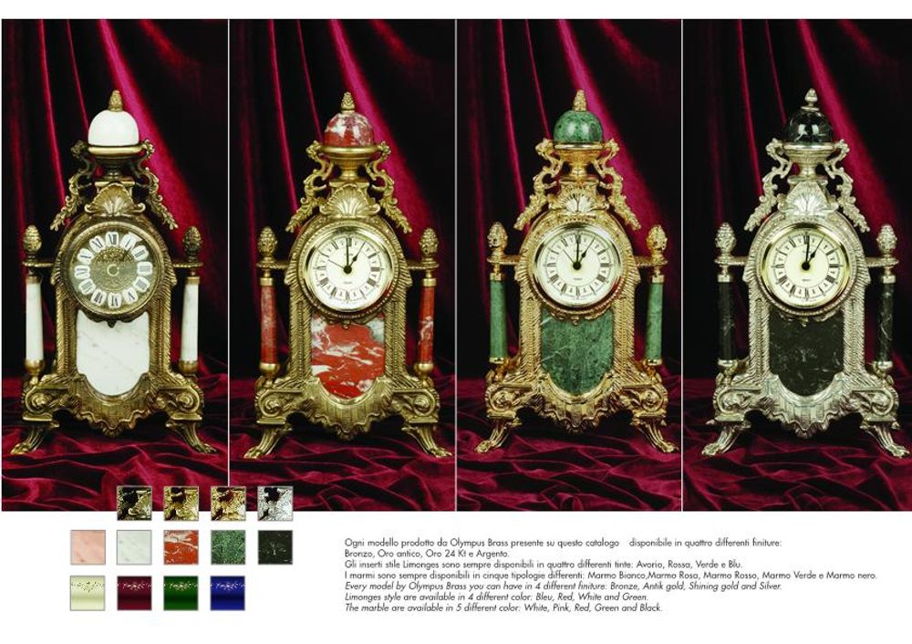 Clocks - art. 425/449 table clock with chandlerhoder with marble/porcelain - OLYMPUS BRASS