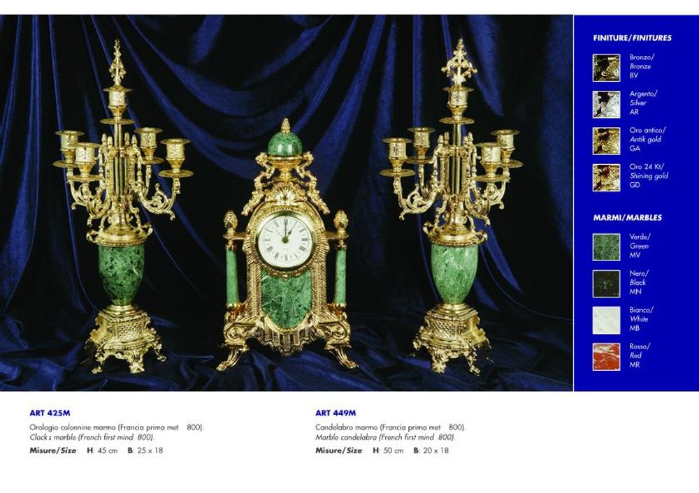 Clocks - art. 425/449 table clock with chandlerhoder with marble/porcelain - OLYMPUS BRASS
