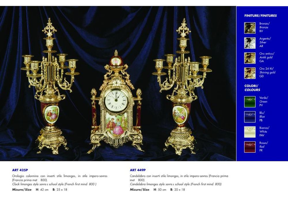 Clocks - art. 425/449 table clock with chandlerhoder with marble/porcelain - OLYMPUS BRASS
