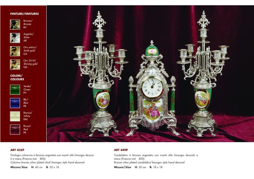 Clocks - art. 425/449 table clock with chandlerhoder with marble/porcelain - OLYMPUS BRASS
