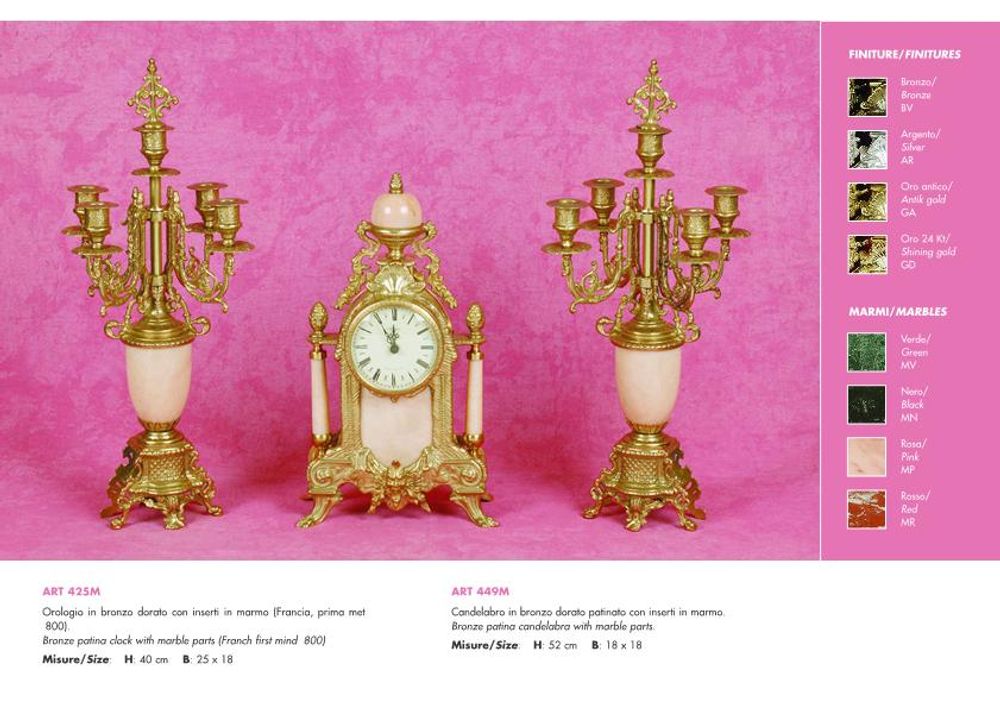 Clocks - art. 425/449 table clock with chandlerhoder with marble/porcelain - OLYMPUS BRASS