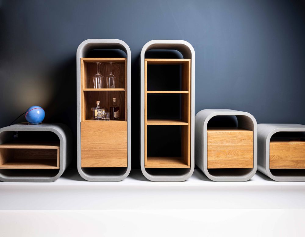 Shelves - OPUS PATEO MAGNO Concrete and Wood Shelf Bookshelf - CO33 EXKLUSIVE BETONMÖBEL