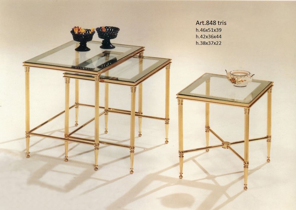 Autres tables  - art. 804 TRIS DE TABLES en plaqué bronze et marbre/verre - OLYMPUS BRASS