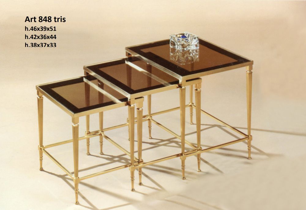 Autres tables  - art. 804 TRIS DE TABLES en plaqué bronze et marbre/verre - OLYMPUS BRASS