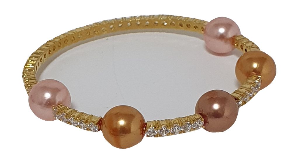 Jewelry - Gold plated bracelet with set cubic zirconia and powder pink beads - L'OFFICIEL SRL