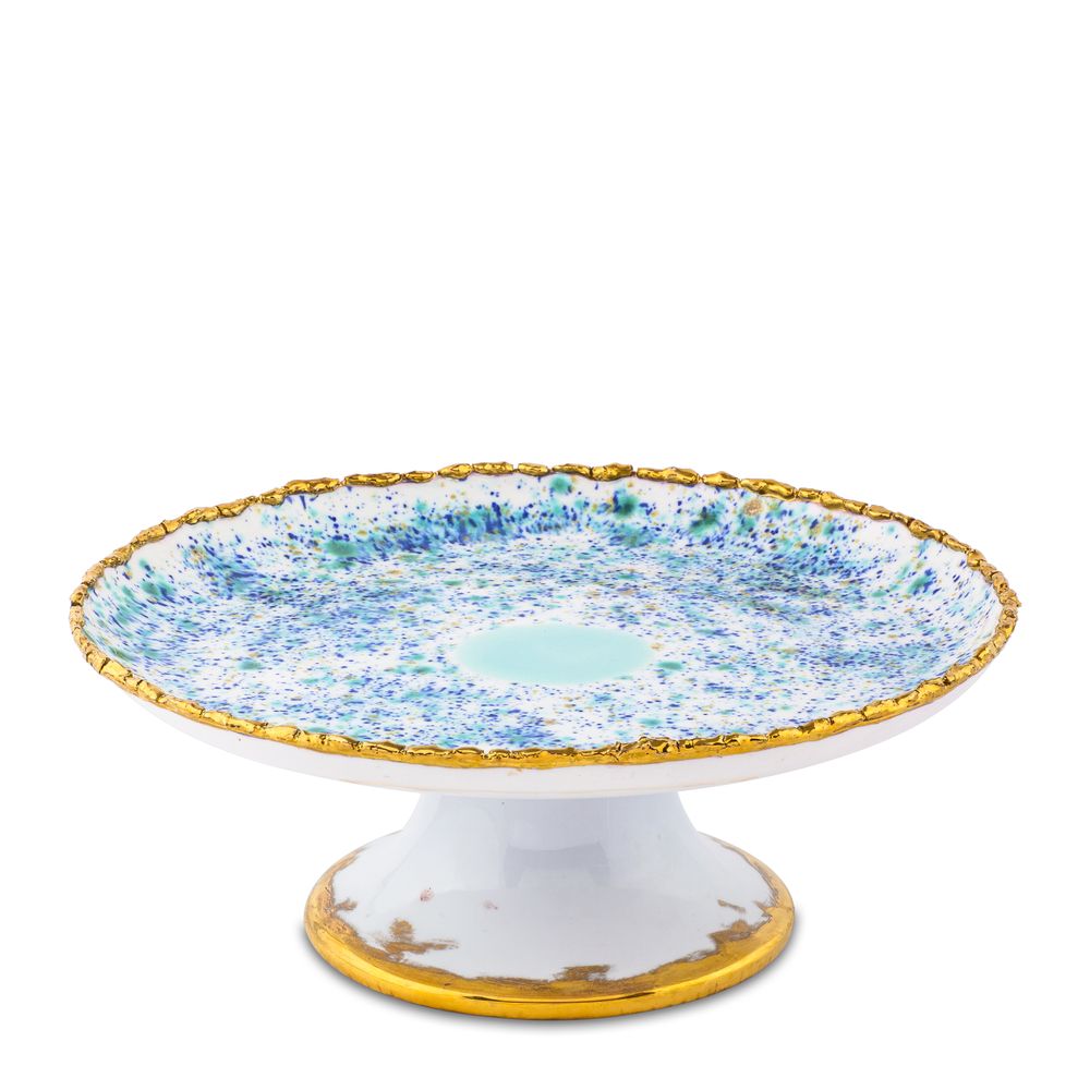Assiettes au quotidien - Cakestand Coupé Craquelé Edge Bleu Marbre - CORALLA MAIURI