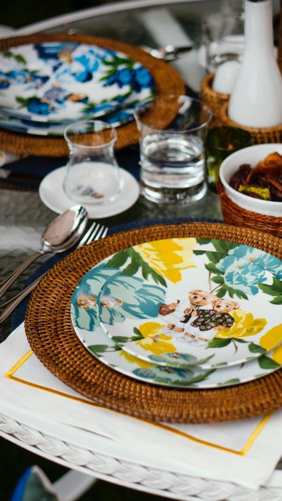 Bowls - Vitelli Yellow and White Magnolia Teddy Bear Pattern 20 cm porcelain plate - VITELLI DESIGN STUDIO