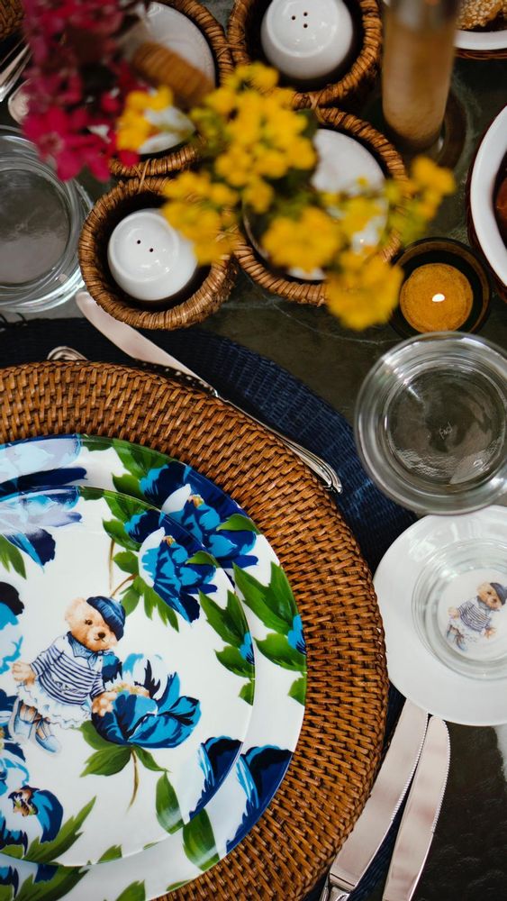 Bowls - Vitelli Yellow and White Magnolia Teddy Bear Pattern 20 cm porcelain plate - VITELLI DESIGN STUDIO