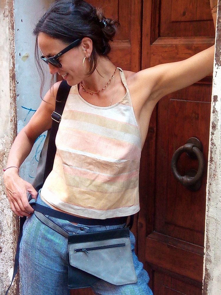 Sacs et cabas - Pochette de taille « Lasso » faite main, bandoulière en Cordura et cuir véritable - ELENA KIHLMAN