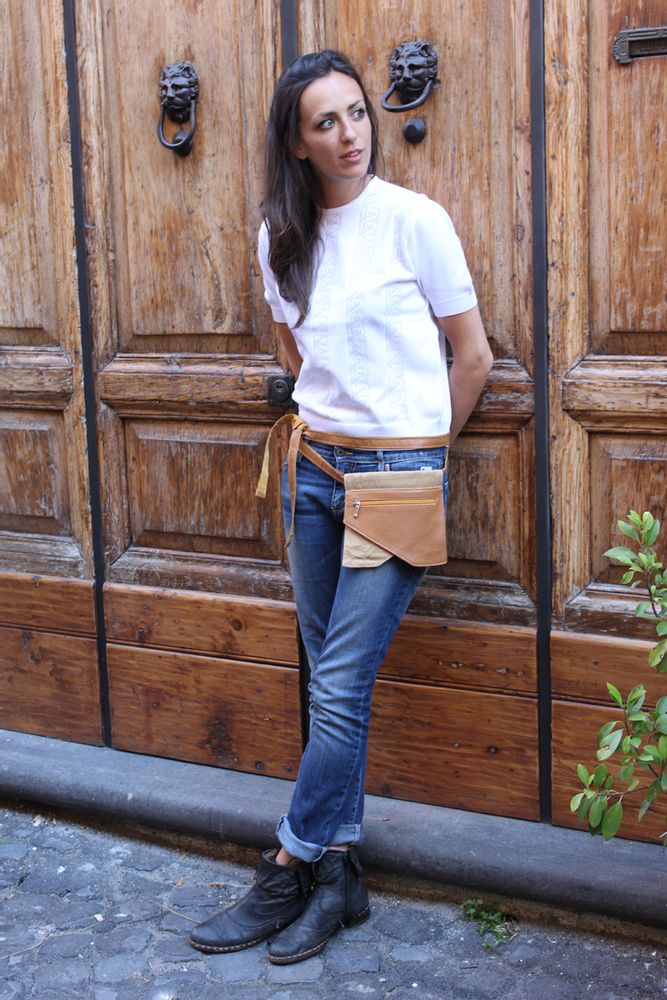 Sacs et cabas - Pochette de taille « Lasso » faite main, bandoulière en Cordura et cuir véritable - ELENA KIHLMAN
