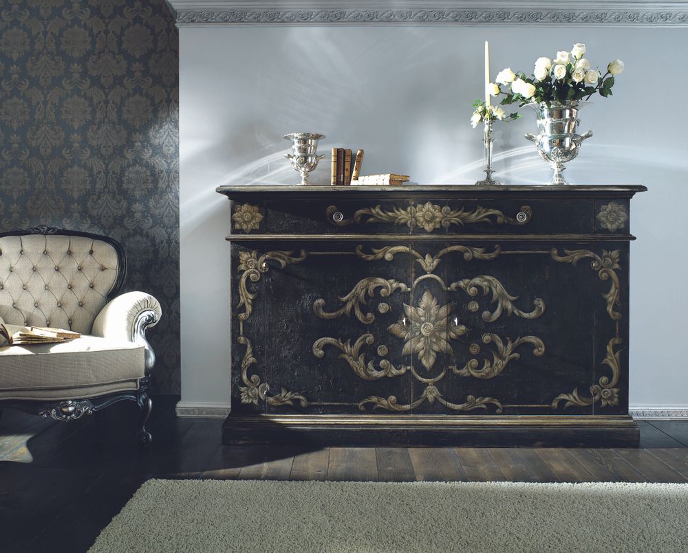 Buffets - AP256/D1 - Buffet décoré à la main « Rinascimento » avec deux portes et deux tiroirs - INTERIORS ITALIA