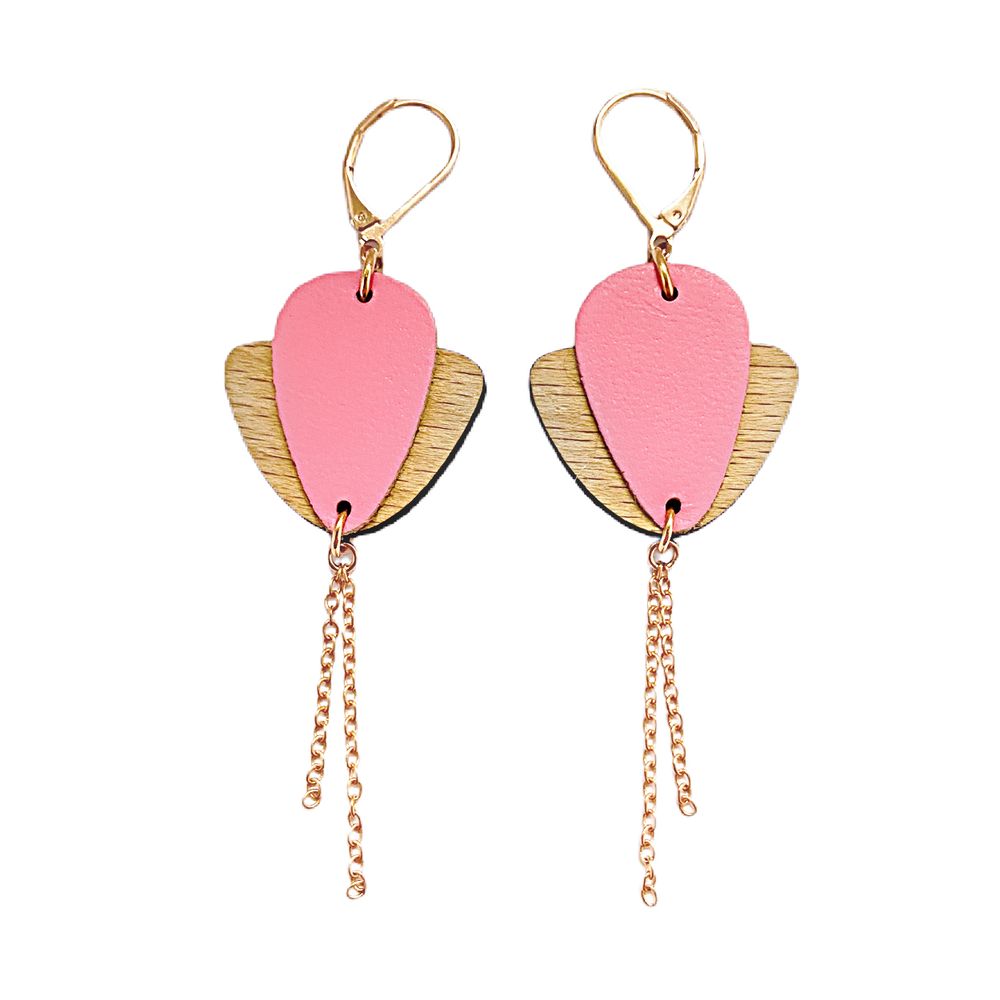 Jewelry - MAGNOLIA wooden and leather pendants - NI UNE NI DEUX BIJOUX