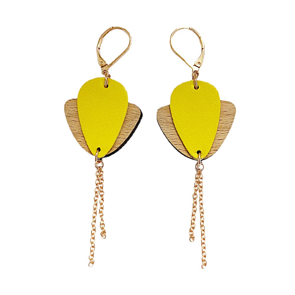 Jewelry - MAGNOLIA wooden and leather pendants - NI UNE NI DEUX BIJOUX