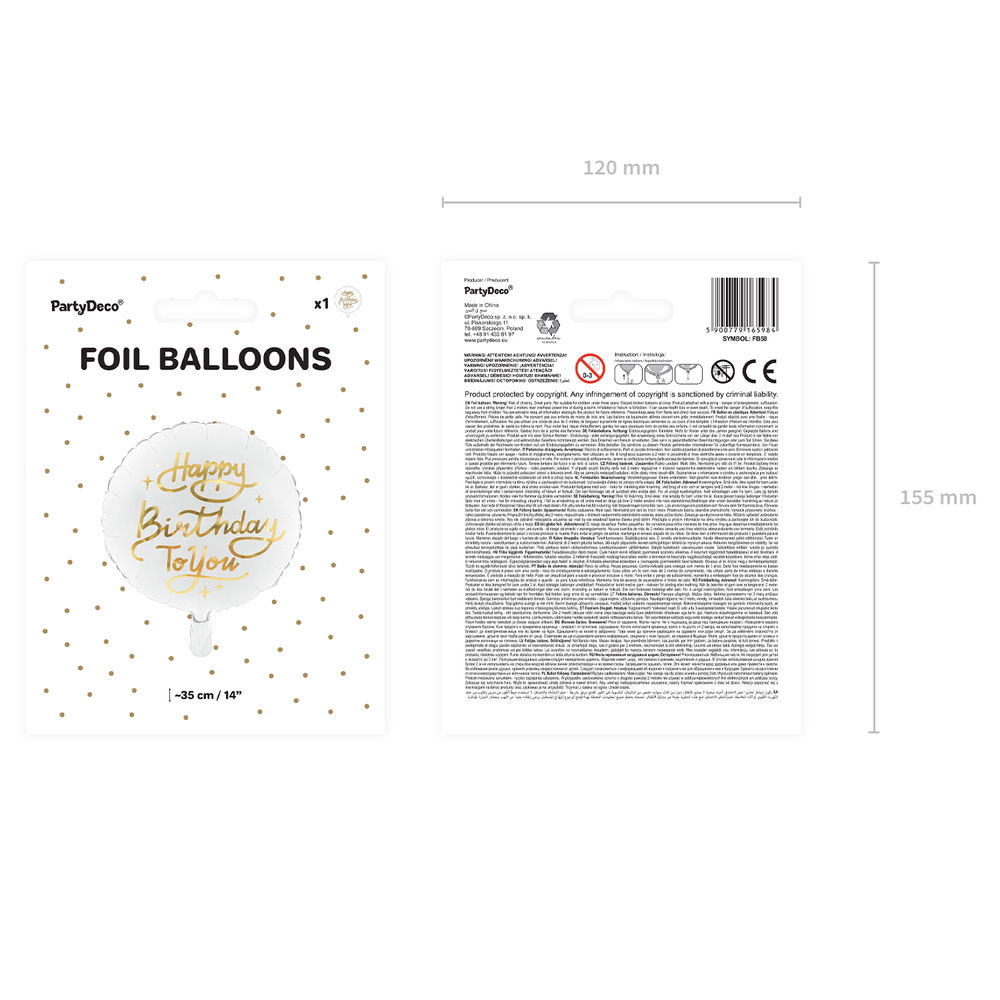 Decorative objects - Foil balloon Happy Birthday To You, 35cm, white - PARTYDECO