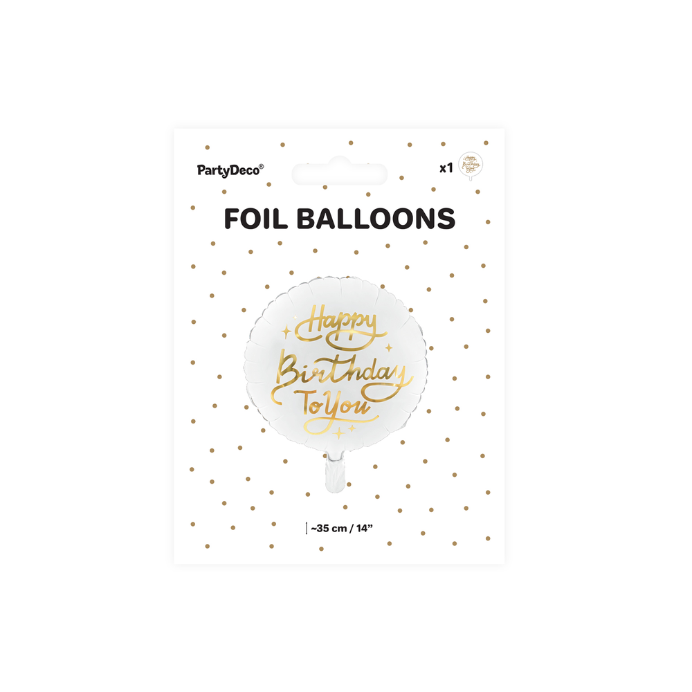 Decorative objects - Foil balloon Happy Birthday To You, 35cm, white - PARTYDECO