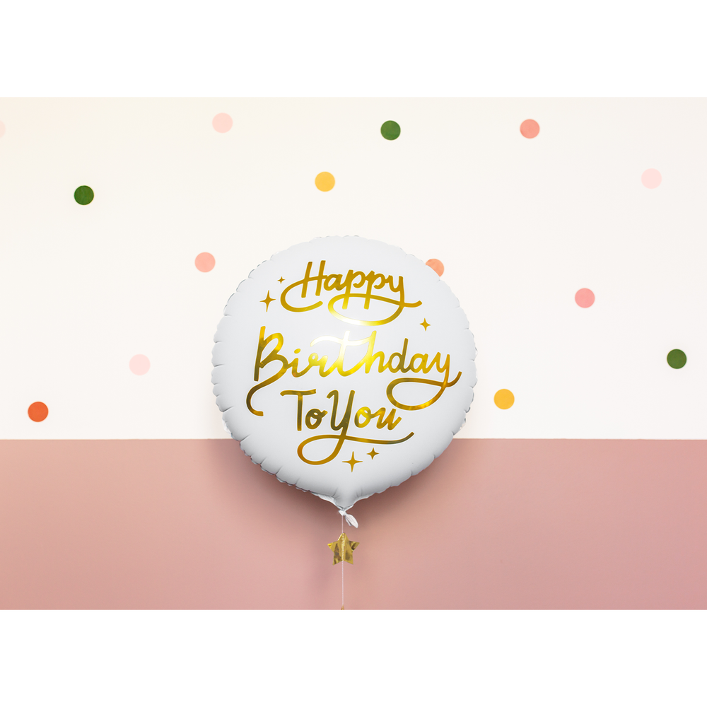 Decorative objects - Foil balloon Happy Birthday To You, 35cm, white - PARTYDECO