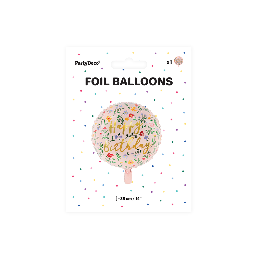Design objects - Foil balloon Happy Birthday, 35cm, light pink - PARTYDECO