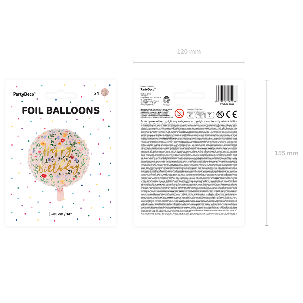 Design objects - Foil balloon Happy Birthday, 35cm, light pink - PARTYDECO