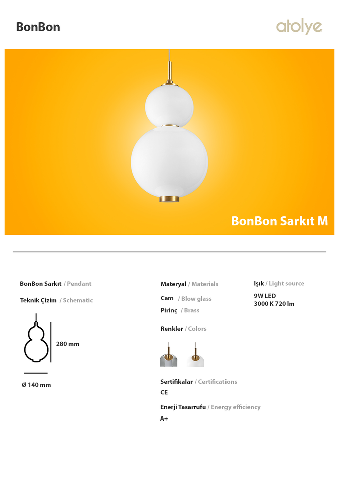Ceiling lights - Bonbon Single Module Medium White Glass - ATOLYE STORE