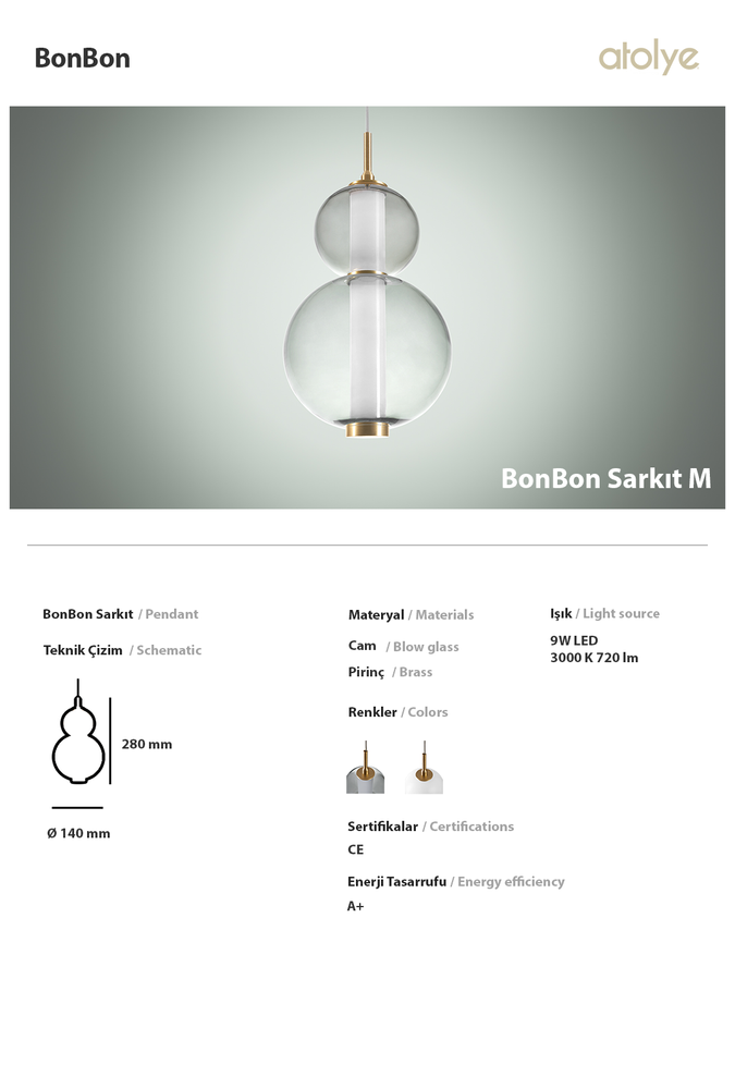 Ceiling lights - Bonbon Single Module Medium Smoke Glass - ATOLYE STORE