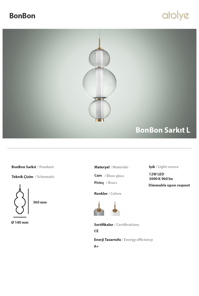 Plafonniers - Bonbon Verre fumé à module unique - ATOLYE STORE