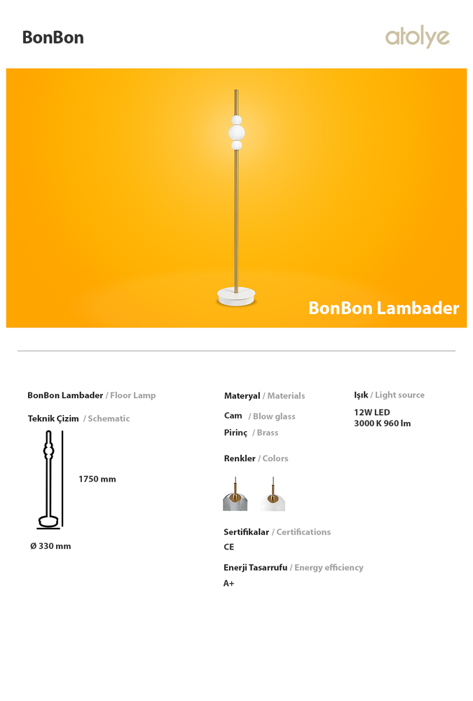 Lampadaires - Bonbon Lampadaire en verre blanc - ATOLYE STORE