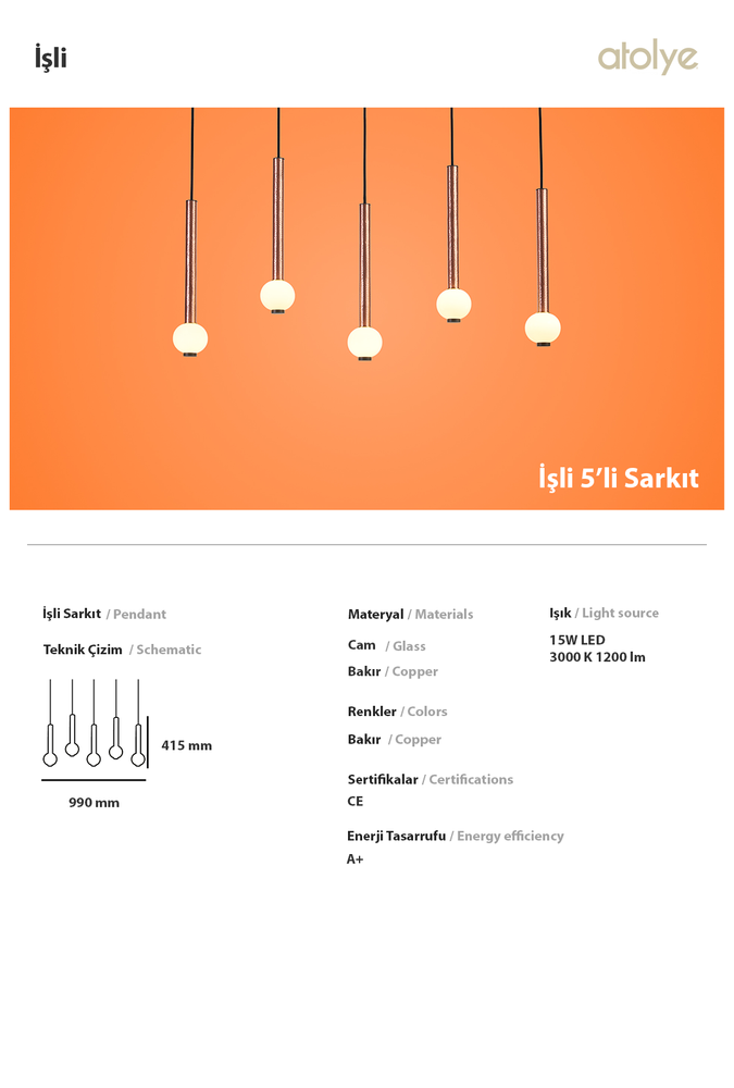 Ceiling lights - Martela Set of 5 Linear Pendant - ATOLYE STORE