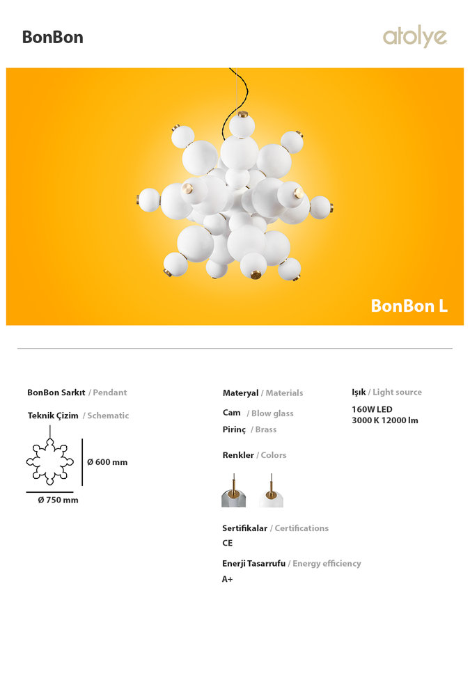 Plafonniers - Bonbon Plafond Grand verre blanc - ATOLYE STORE