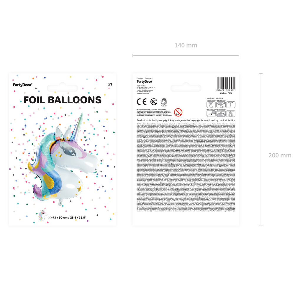 Objets de décoration - Ballon d'aluminium Licorne, 73x90cm, mélange - PARTYDECO