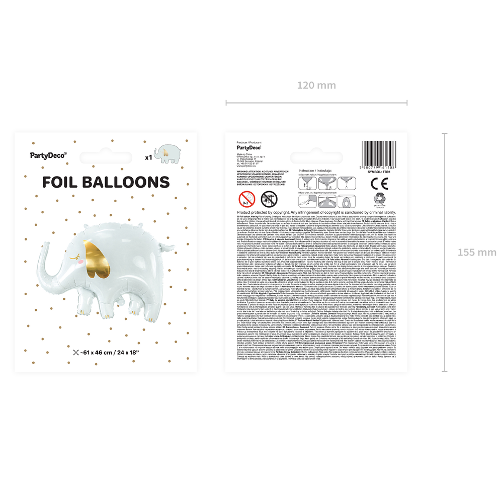 Decorative objects - Foil Balloon Elephant, 61x46cm, mix - PARTYDECO