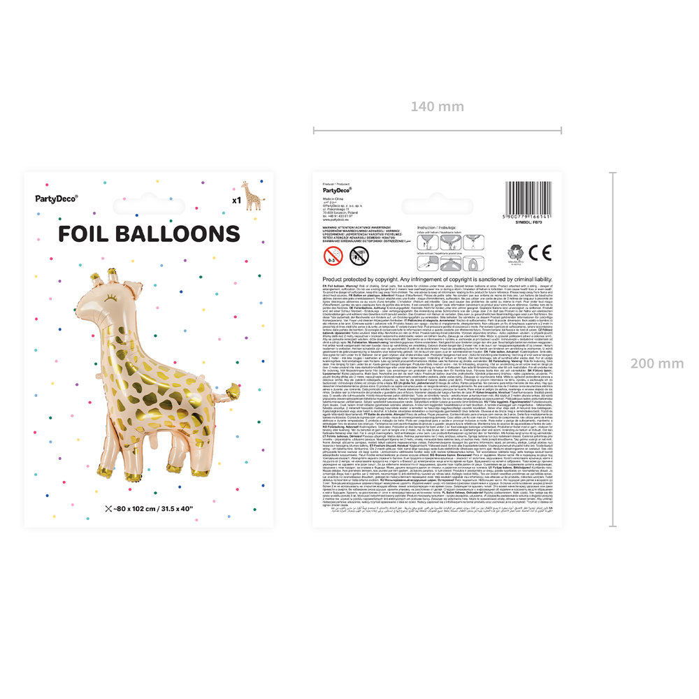Objets de décoration - Ballon d'aluminium Girafe, 80x102cm, mélange - PARTYDECO