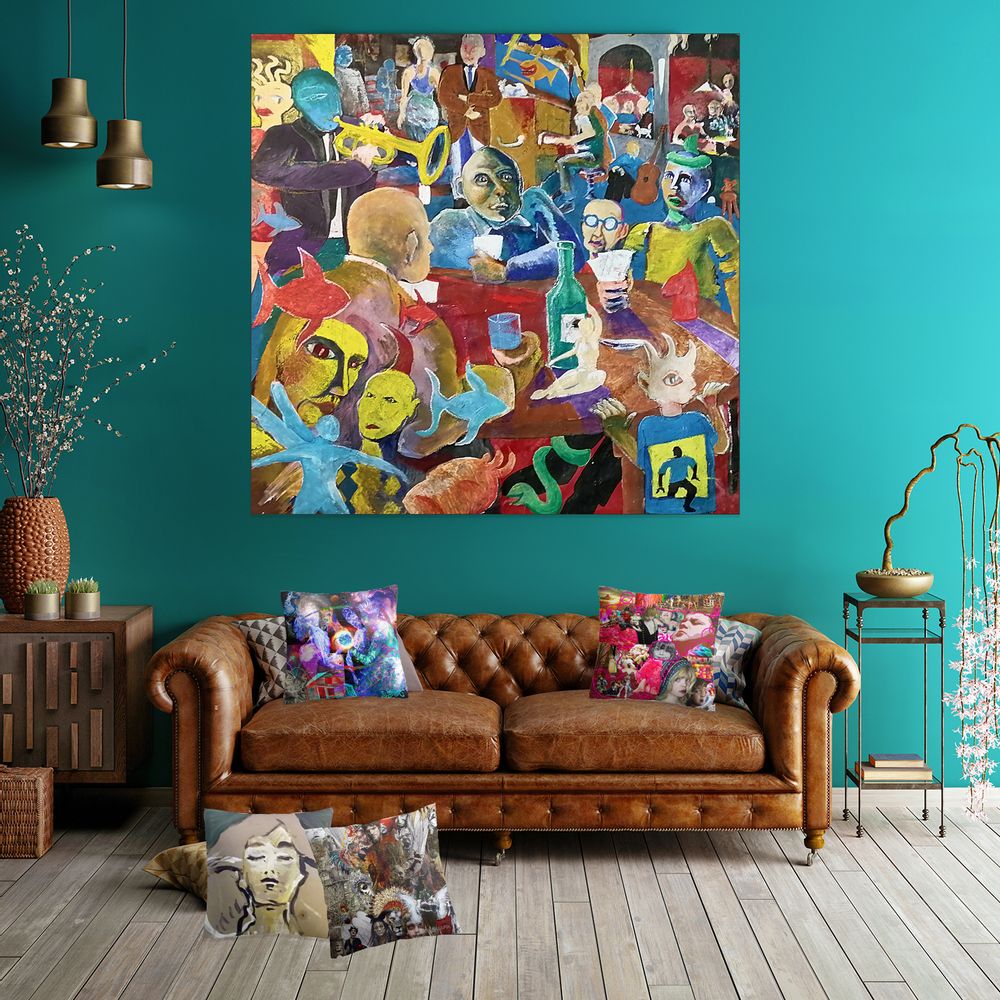 Tableaux -  "La Partie de cartes" Oeuvre originale peinture - L'ATELIER D'ANGES HEUREUX