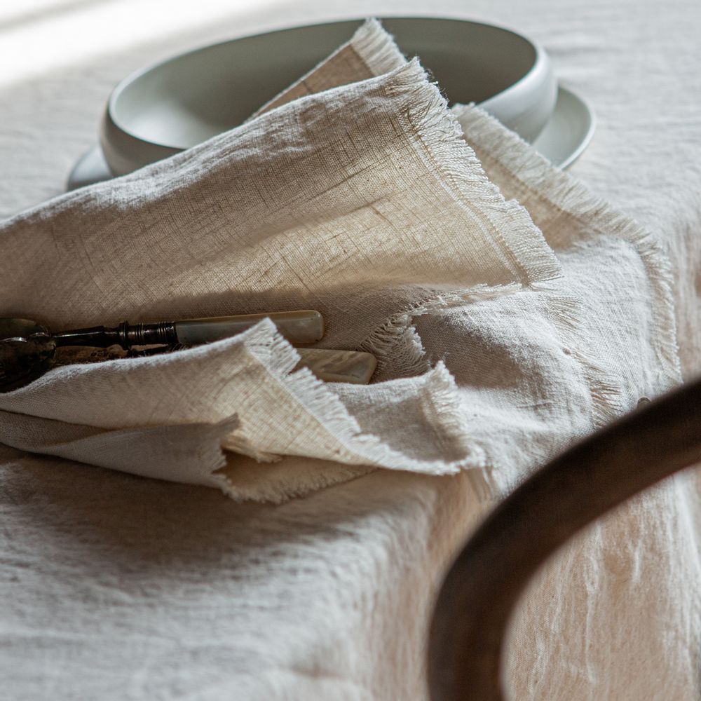 Linge de table textile - Serviette en lin avec franges - ONCE MILANO