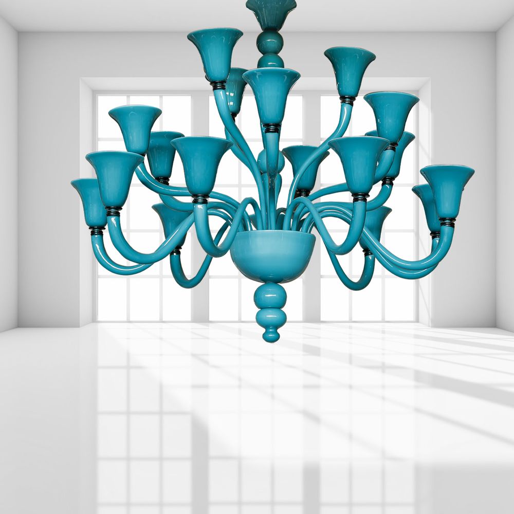 Ceiling lights - Marina Murano Glass Chandelier — Modern Duck Blue Design - BOTTEGA VENEZIANA