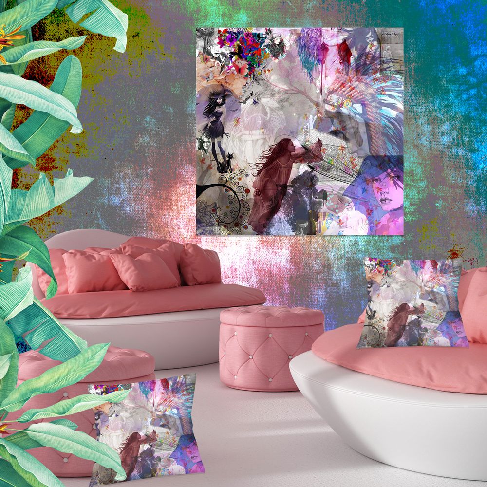Fabric cushions - “FAIRIES” Limited Edition Collage - L'ATELIER D'ANGES HEUREUX