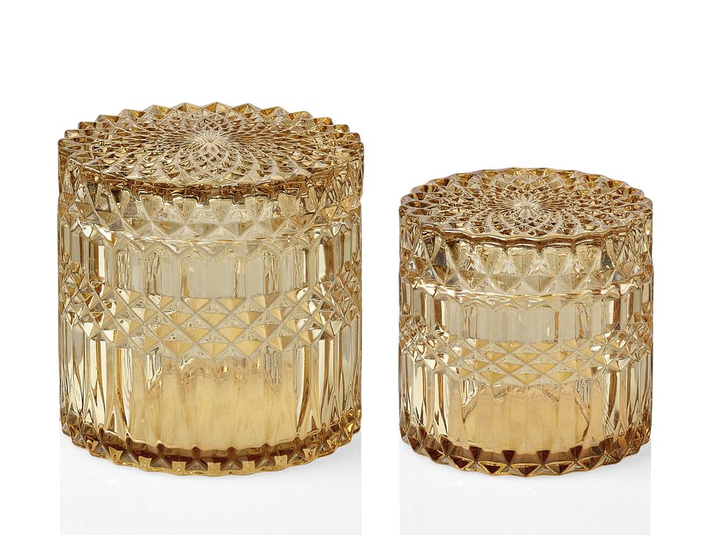 Decorative objects - Yellow glass box Ø10.5x10.5 cm CR68278 - ANDREA HOUSE