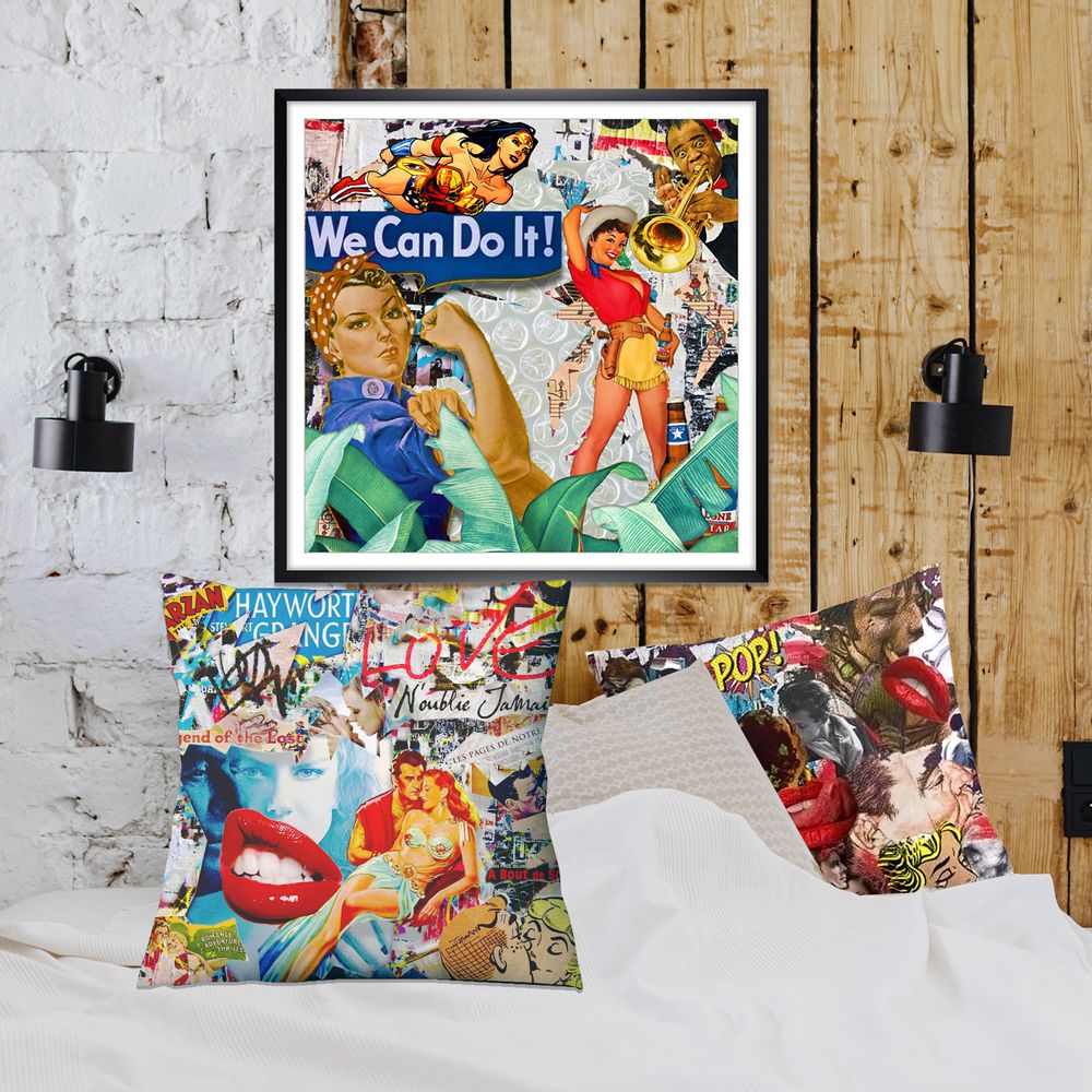 Fabric cushions - “BUZZ” Limited Edition Collage - L'ATELIER D'ANGES HEUREUX