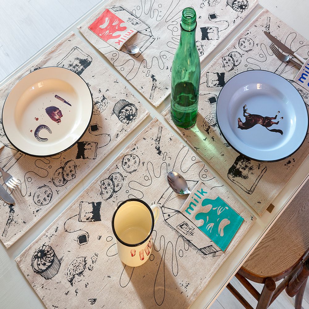 Sets de table - Lot de 4 torchons MILK imprimé à la main - pur coton - WE LOVE ROCK