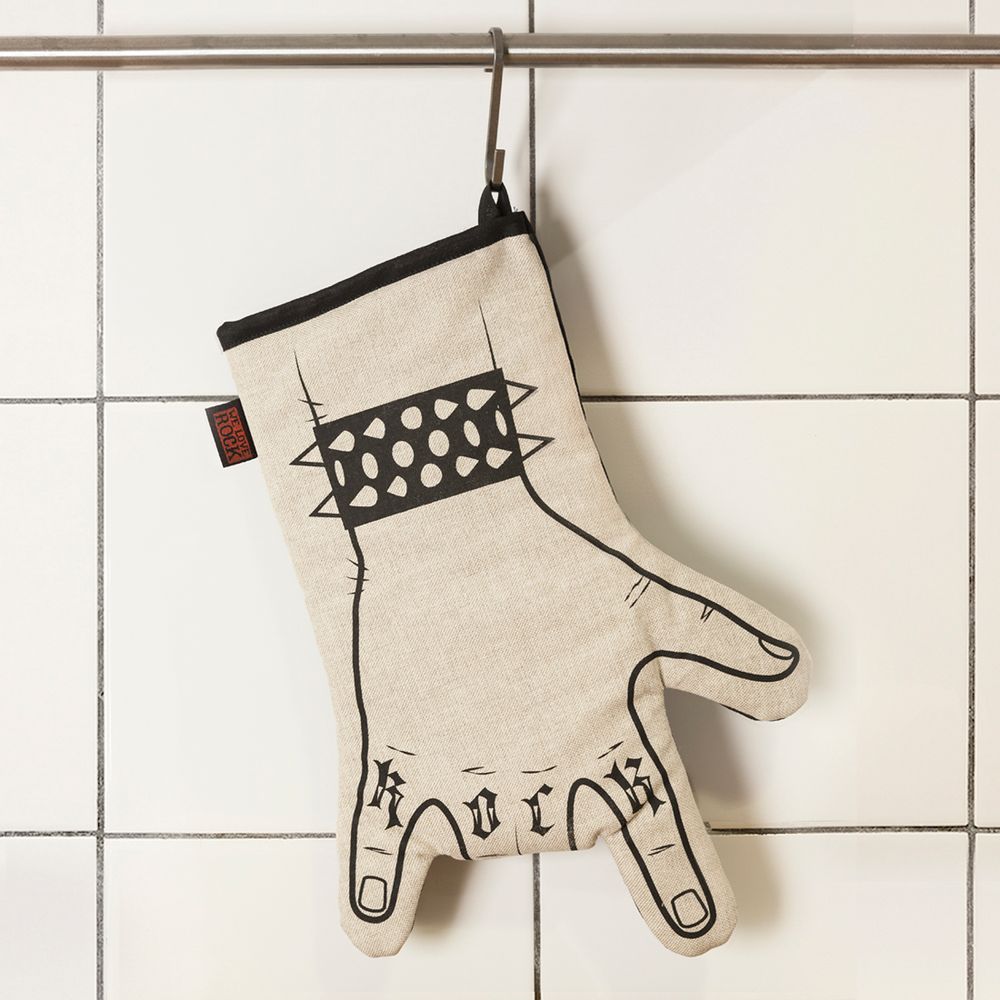 Kitchen utensils - Rock'n'Roll Hand Printed Cooking Glove - Oven Glove - Hand Horns - Right Handed - WE LOVE ROCK