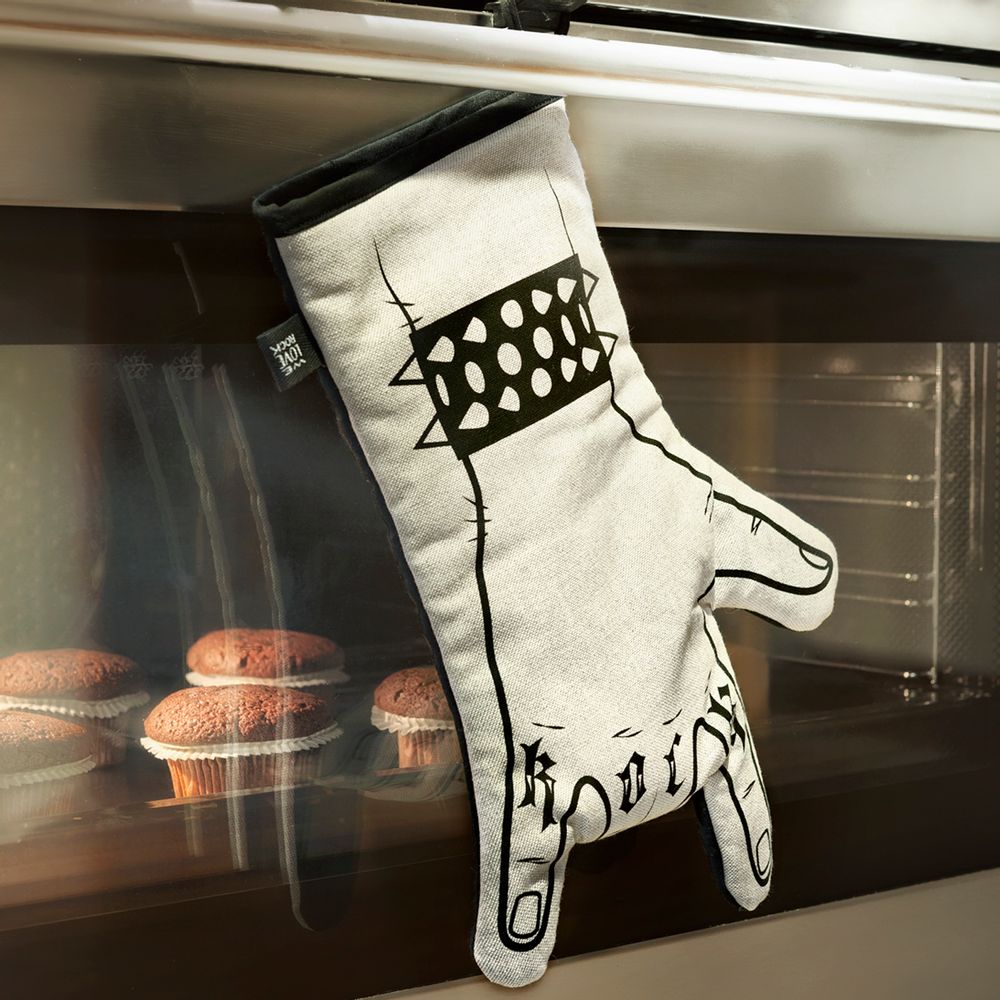 Kitchen utensils - Rock'n'Roll Hand Printed Cooking Glove - Oven Glove - Hand Horns - Right Handed - WE LOVE ROCK