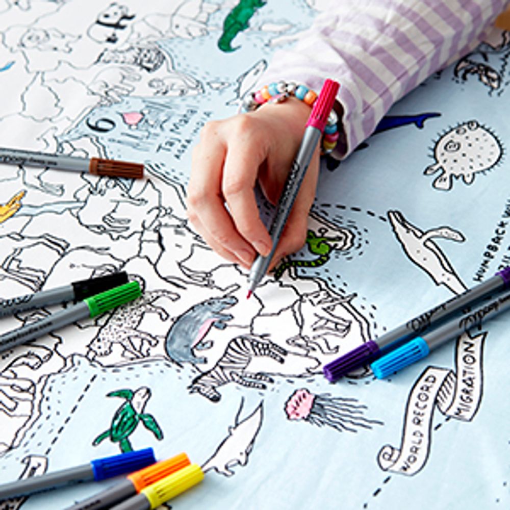 Table cloths - colour-in world map tablecloth - EATSLEEPDOODLE