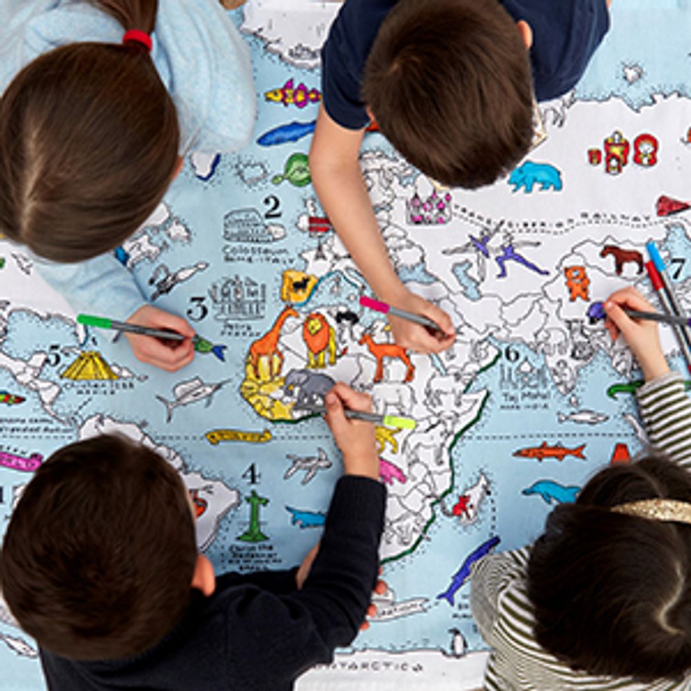 Table cloths - colour-in world map tablecloth - EATSLEEPDOODLE