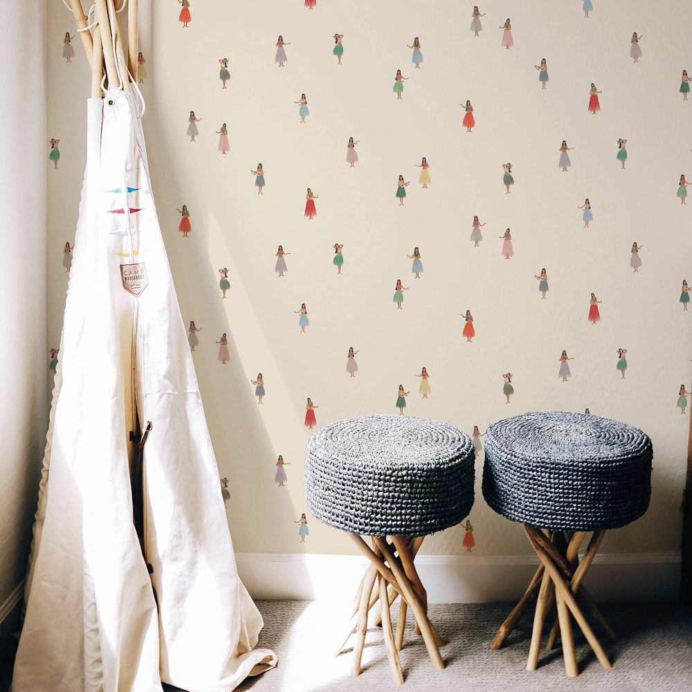 Children's decorative items - Hula Girls wall paper - ALL THE FRUITS